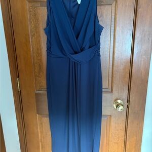 DKNY Deep Navy Sleeveless Crossover Midi Dress